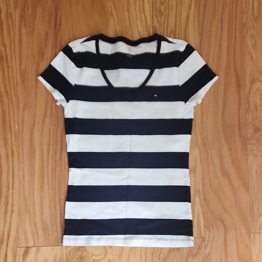 Tommy Hilfiger Navy and White Striped Tee